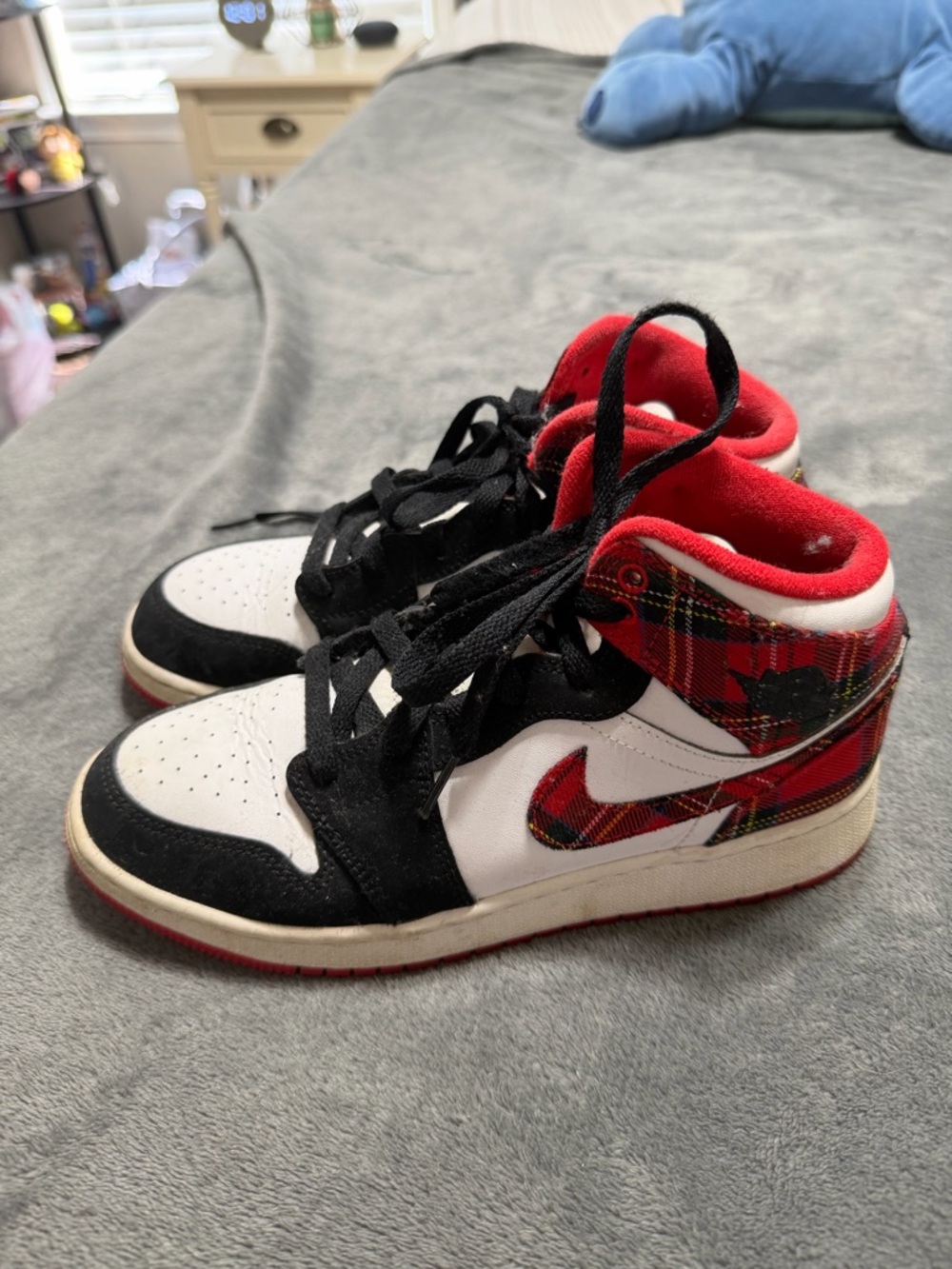 Nike Air Jordan 1 High Top Sneakers - White, Black & Red Plaid